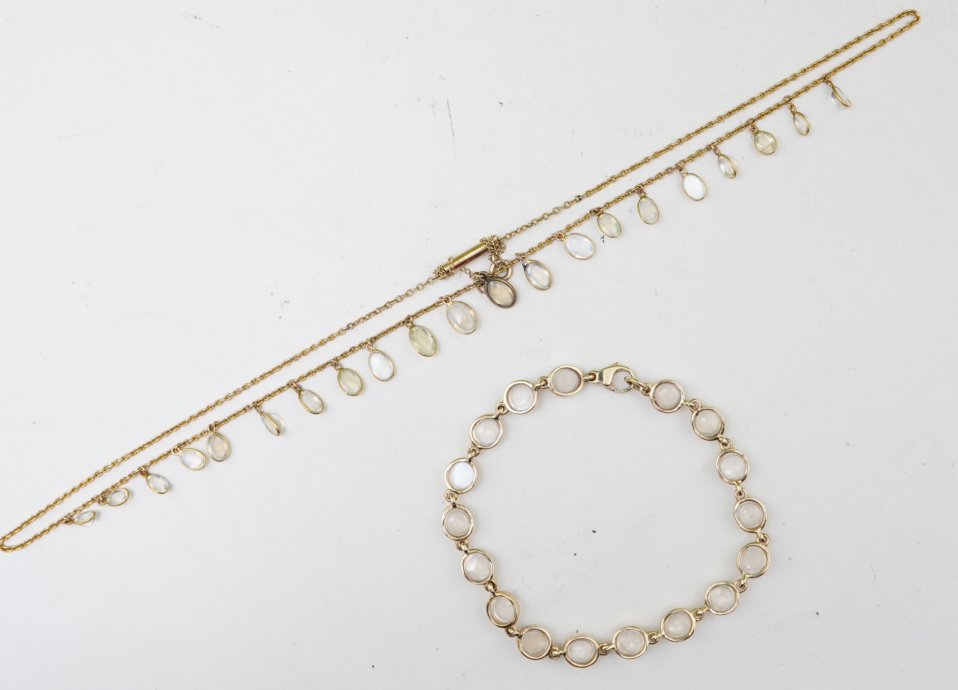 A moonstone necklace and bracelet, 19th century and later